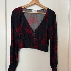 Marissa Webb Cropped Navy and Red Floral Blouse